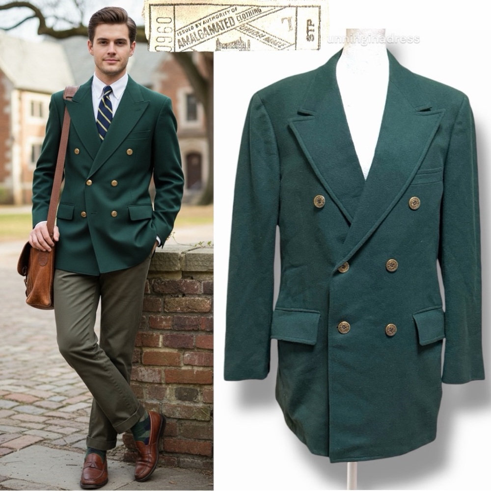 Rare Vintage 1950s Early 60s Shack's Double-Breasted Green Blazer ACWA Union Tag